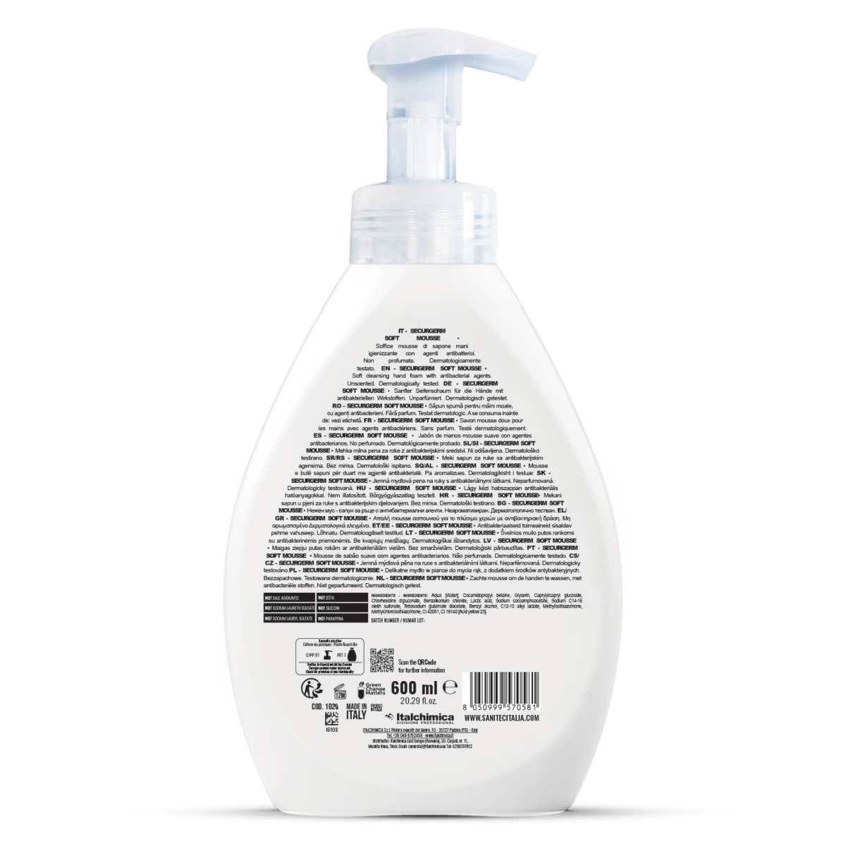 MOUSSE DI SAPONE MANI - SECURGERM SOFT MOUSSE 600ML
