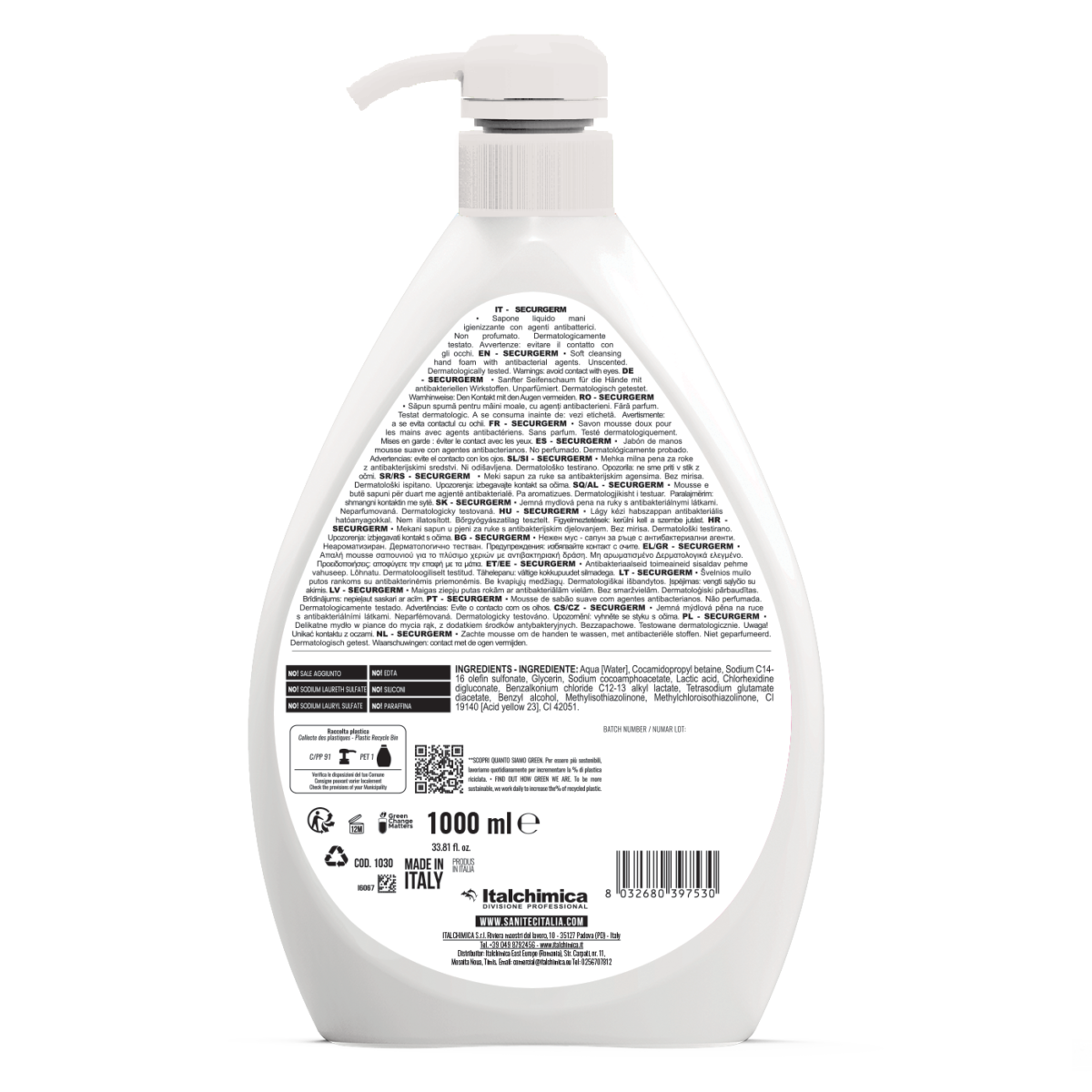 SAPONE LIQUIDO MANI CON ANTIBATTERICO - SECURGERM 1000ML