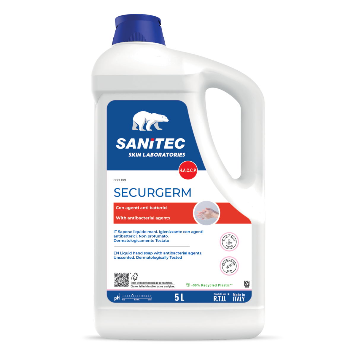SAPONE LIQUIDO MANI CON ANTIBATTERICO - SECURGERM 5LT