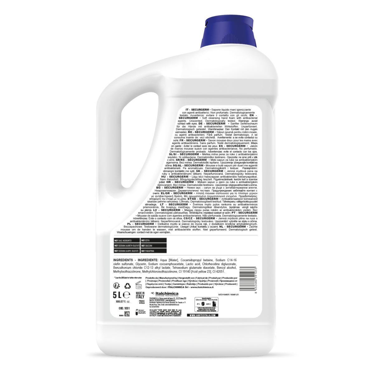 SAPONE LIQUIDO MANI CON ANTIBATTERICO - SECURGERM 5LT