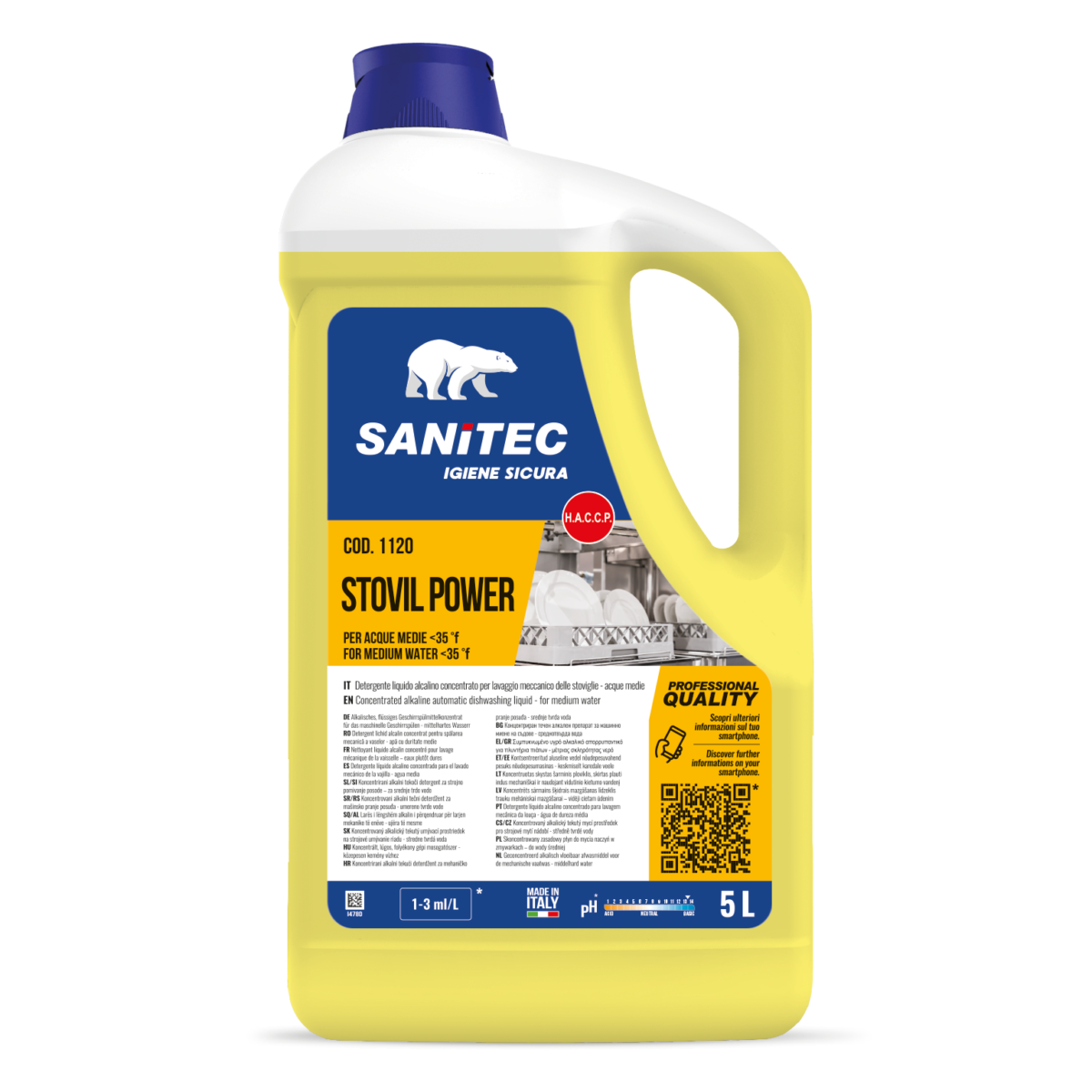 DETERGENTE LAVASTOVIGLIE LIQUIDO ALCALINO CONCENTRATO - STOVIL POWER 5LT