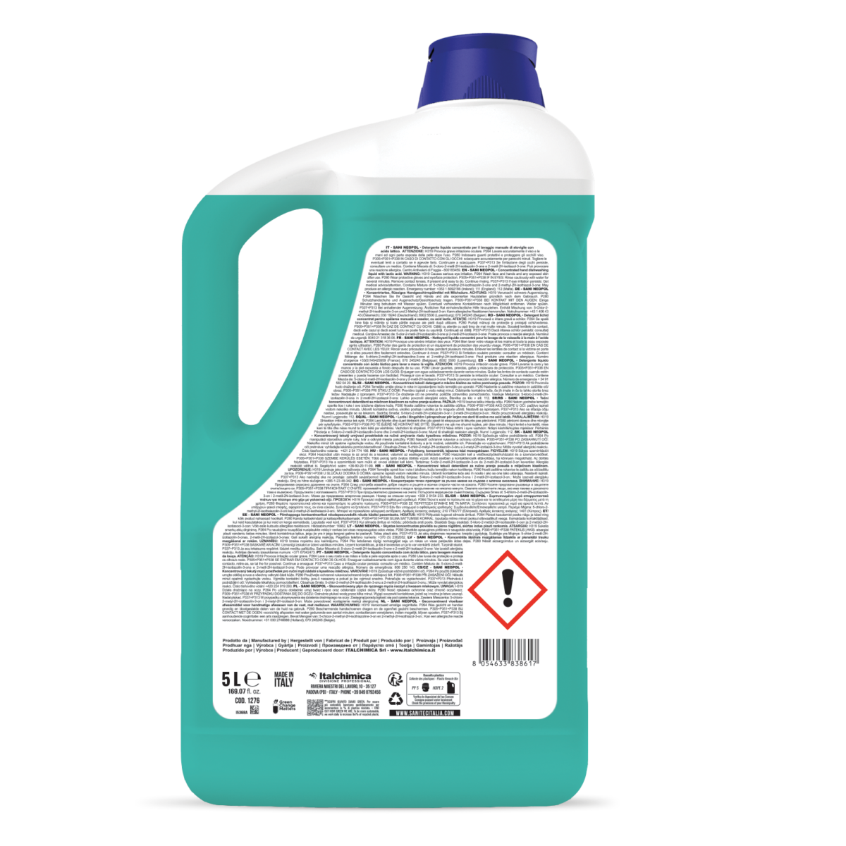 DETERGENTE LIQUIDO PER LAVAGGIO STOVIGLIE CON ACIDO LATTICO -SANI NEOPOL 5LT
