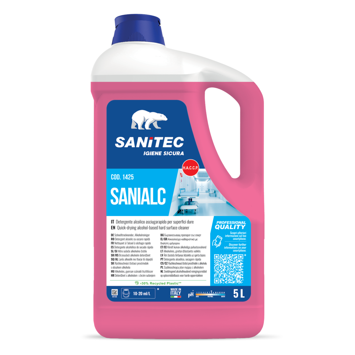 DETERGENTE ALCOLICO ASCIUGARAPIDO PER PAVIMENTI E SUPERFICI LUCIDE - SANIALC ALCOLICO 5LT