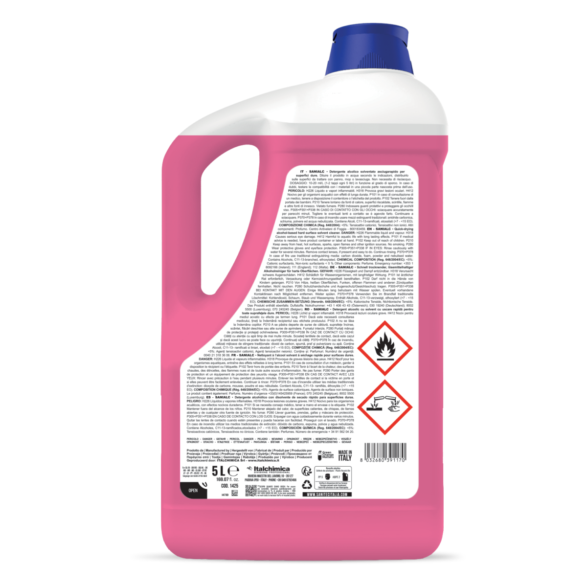 DETERGENTE ALCOLICO ASCIUGARAPIDO PER PAVIMENTI E SUPERFICI LUCIDE - SANIALC ALCOLICO 5LT