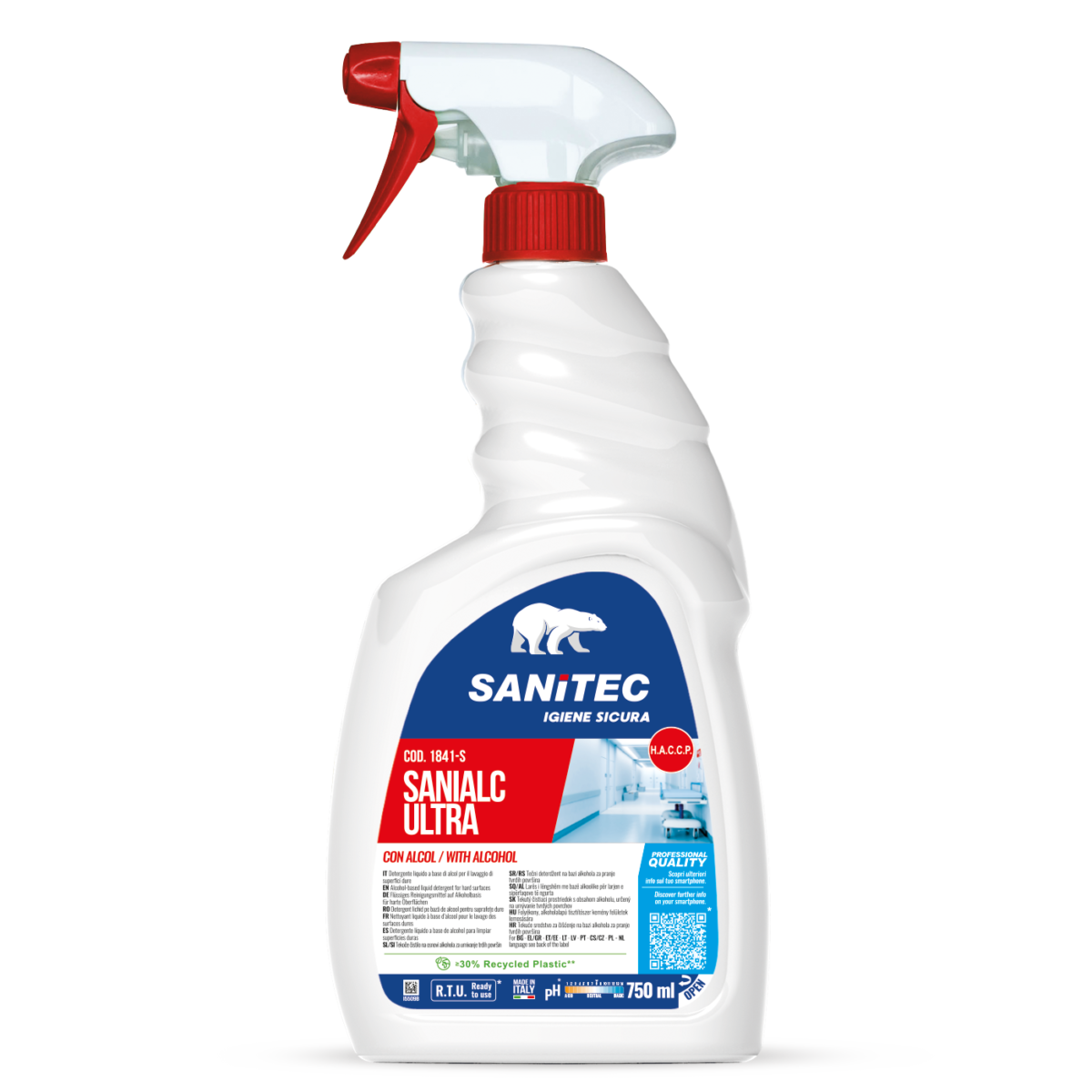 DETERGENTE ALCOLICO PER SUPERFICI E TESSUTI - SANIALC ULTRA 750ML