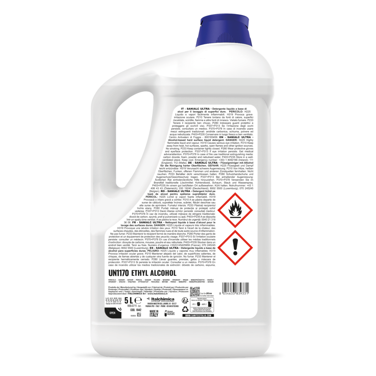 DETERGENTE ALCOLICO PER SUPERFICI E TESSUTI - SANIALC ULTRA 5L