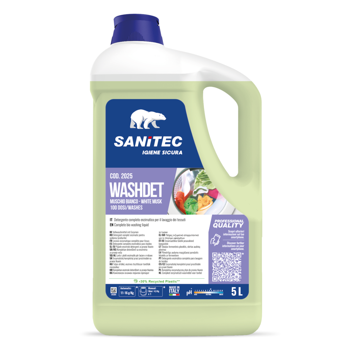 DETERSIVO LIQUIDO PER LAVATRICE - WASHDET MUSCHIO BIANCO 5LT