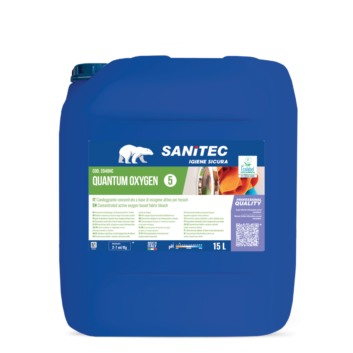 CANDEGGIANTE CONCENTRATO A BASE DI OSSIGENO ATTIVO PER TUTTI I TESSUTI - QUANTUM OXYGEN 15LT