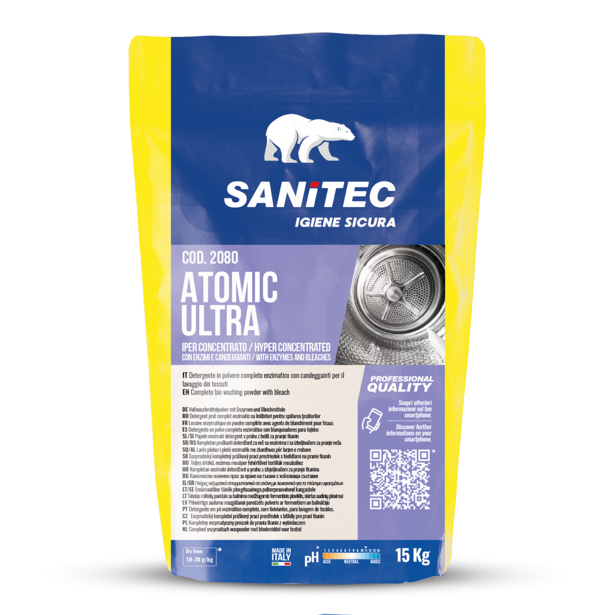 DETERGENTE IN POLVERE ATOMIZZATO CONCENTRATO, ENZIMATICO CON CANDEGGIANTI, PER TUTTI I TIPI DI TESSUTO - ATOMIC ULTRA 12KG