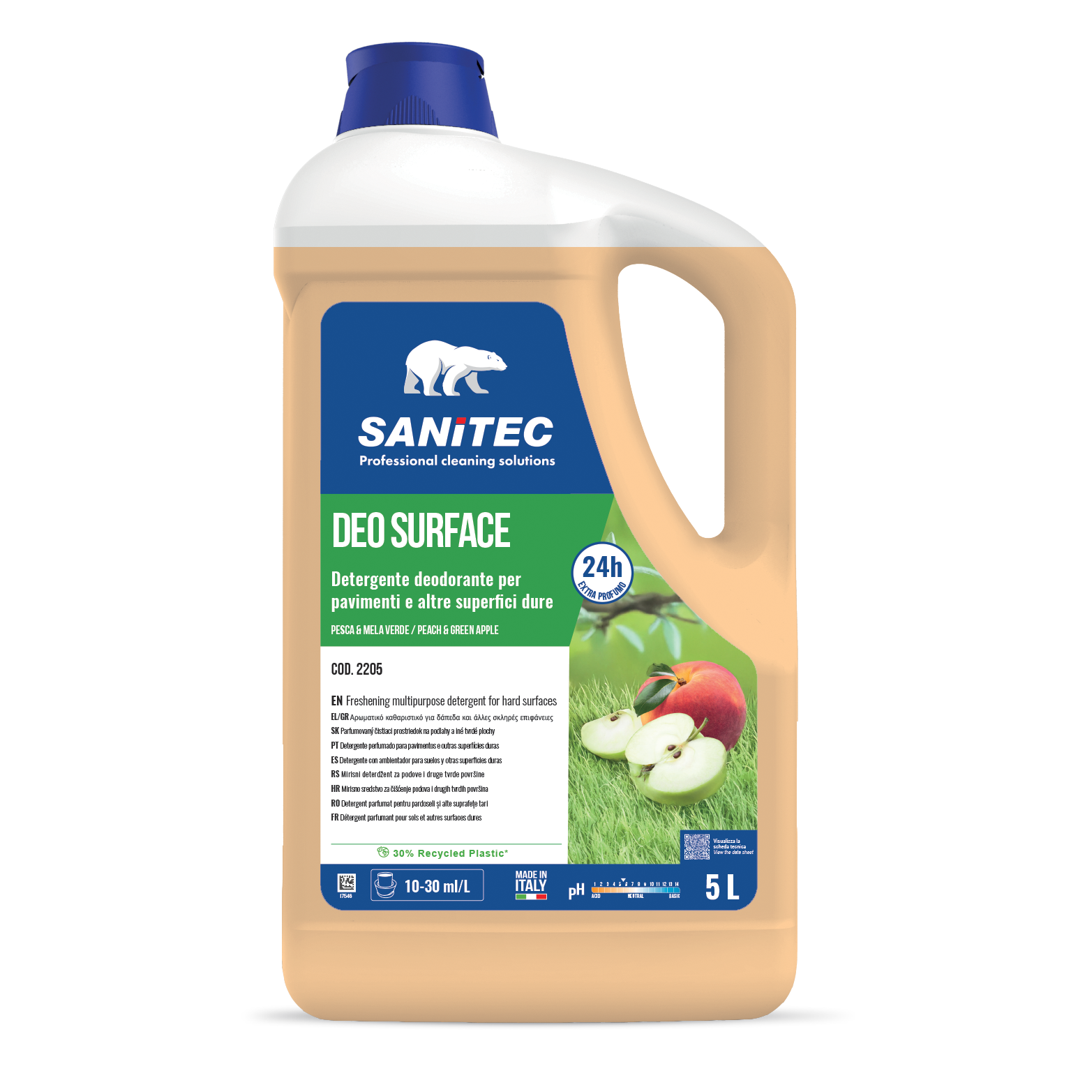 DEO SURFACE DETERGENTE DEODORANTE PER PAVIMENTI E ALTRE SUPERFICI DURE PESCA E MELA VERDE 5L