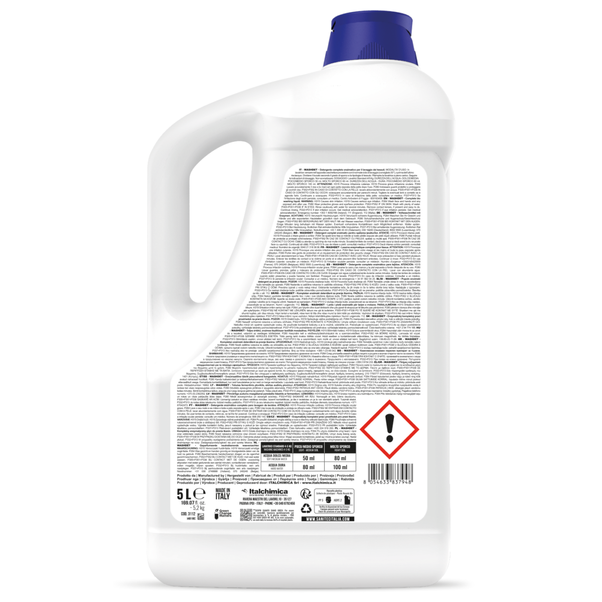 DETERGENTE CONCENTRATO ENZIMATICO PER IL LAVAGGIO DEI TESSUTI - WASHDET GREEN POWER FLOREALE 5LT