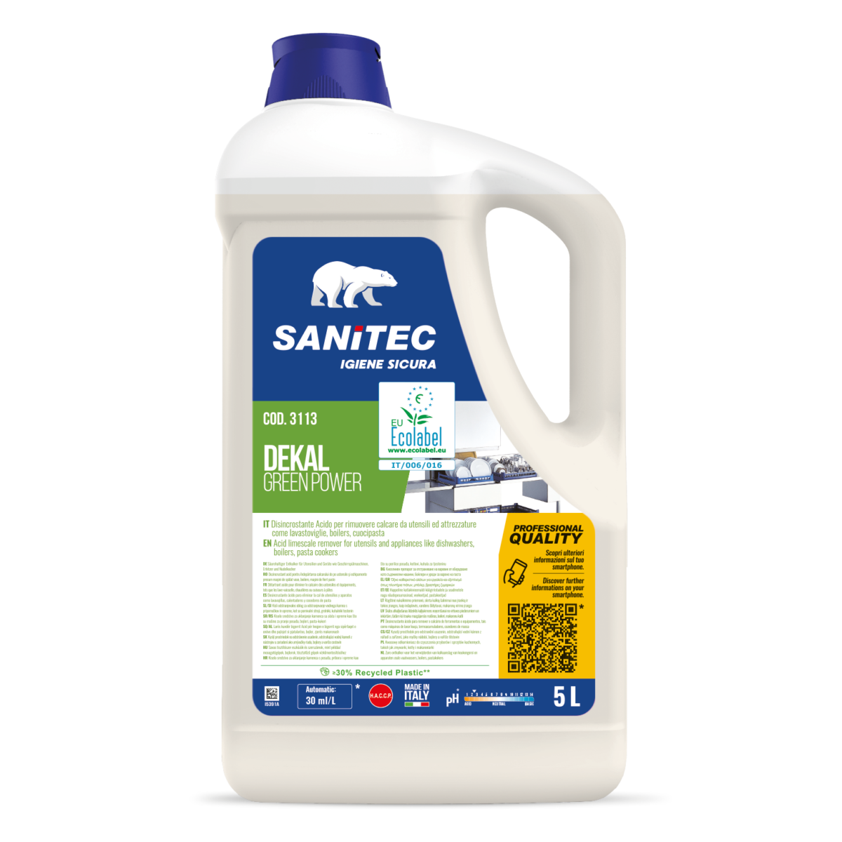 DETERGENTE ECOLOGICO CF2 ADATTO A TUTTE LE DUREZZE - DEKAL GREEN POWER 5LT