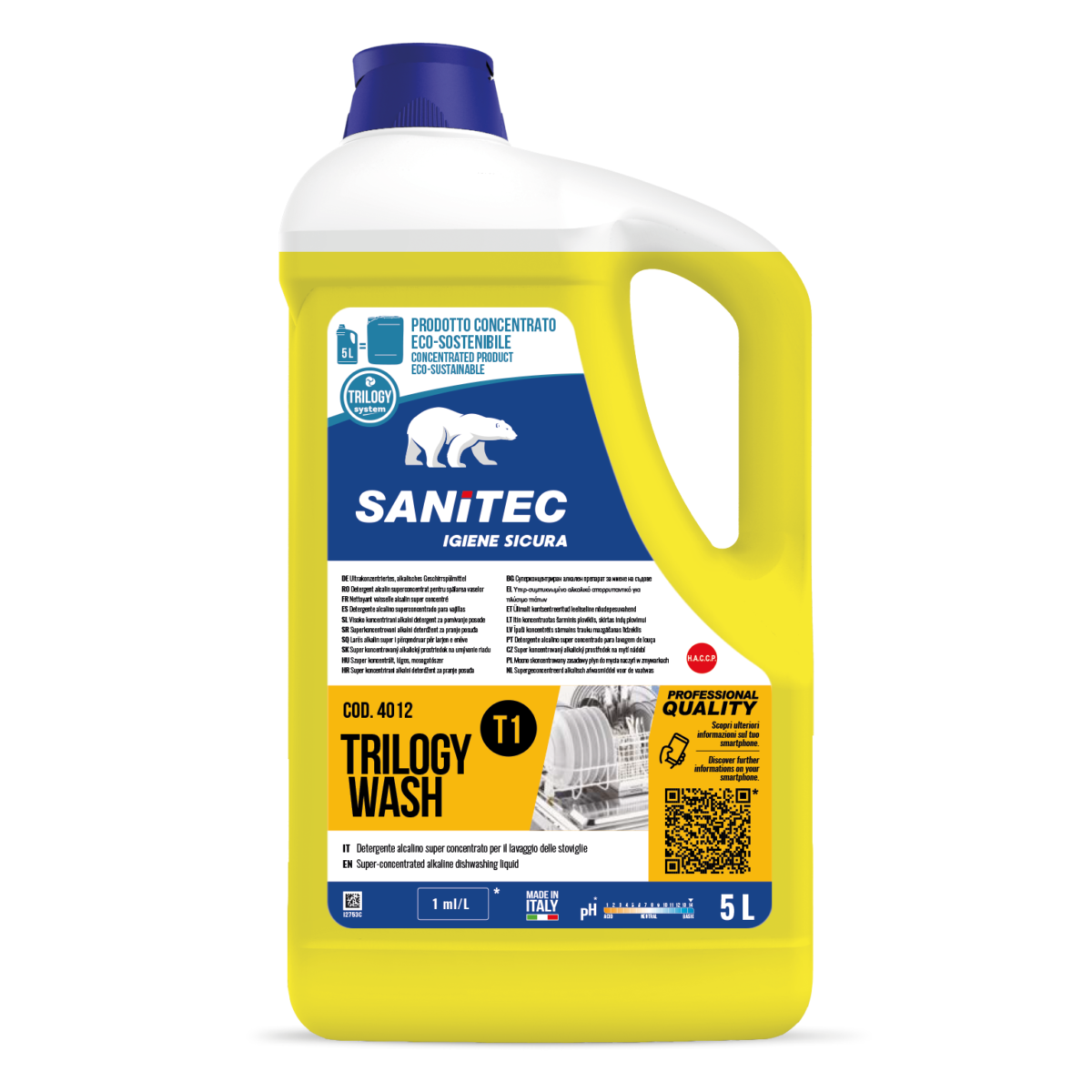 DETERGENTE ALCALINO SUPER CONCENTRATO PER IL LAVAGGIO DELLE STOVIGLIE - TRILOGY WASH T1 5LT