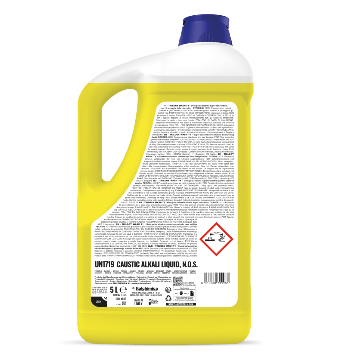 DETERGENTE ALCALINO SUPER CONCENTRATO PER IL LAVAGGIO DELLE STOVIGLIE - TRILOGY WASH T1 5LT