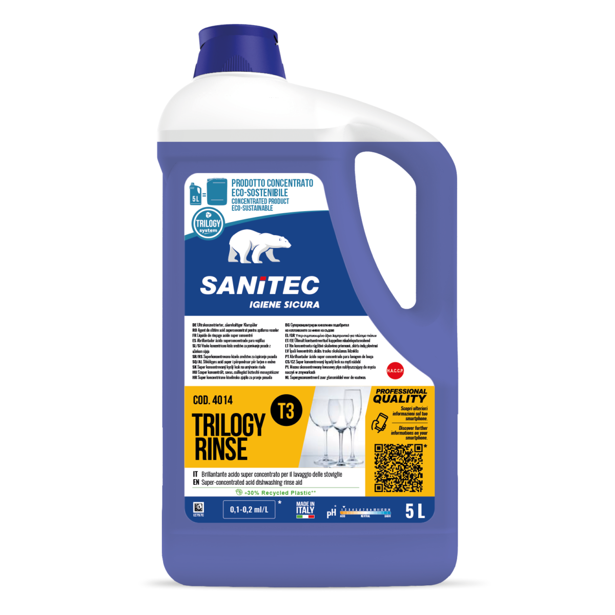 BRILLANTANTE ACIDO CONCENTRATO PER IL LAVAGGIO DELLE STOVIGLIE - TRILOGY RINSE T3 5LT