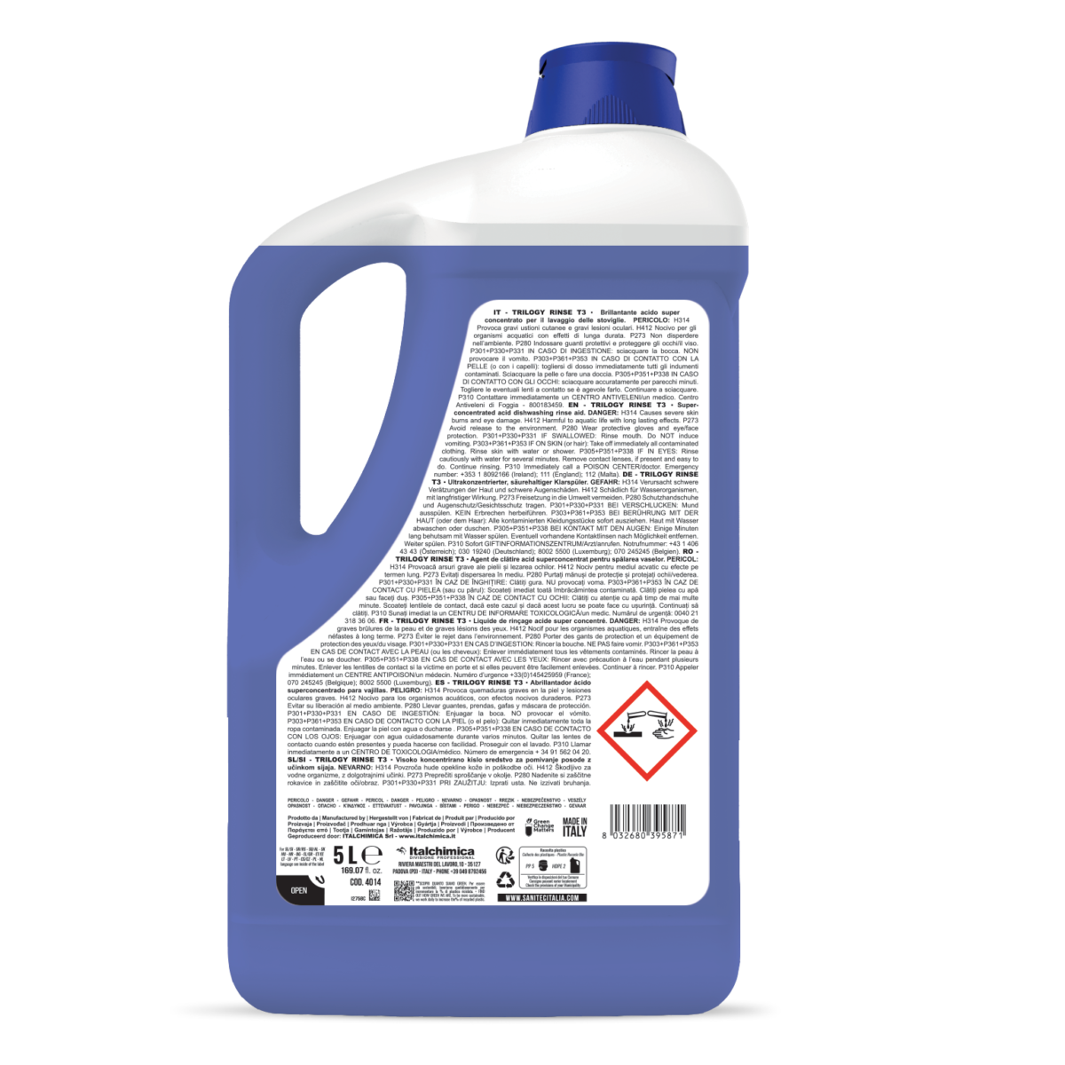 BRILLANTANTE ACIDO CONCENTRATO PER IL LAVAGGIO DELLE STOVIGLIE - TRILOGY RINSE T3 5LT