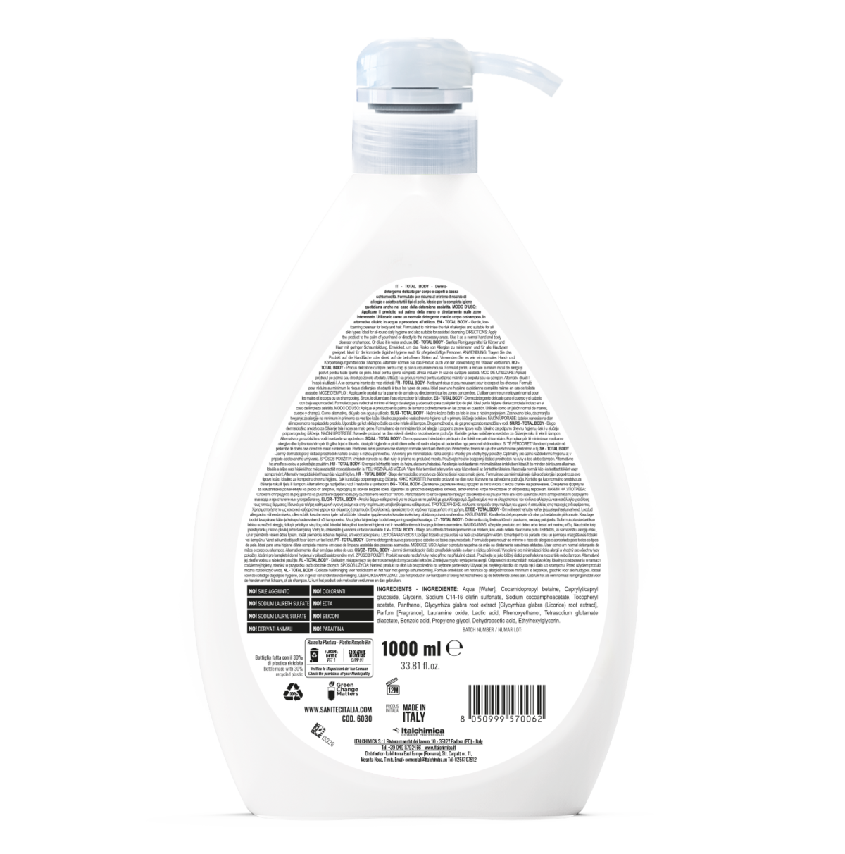 DETERGENTE DELICATO PER CORPO E CAPELLI - TOTAL BODY TE' VERDE 1000ML