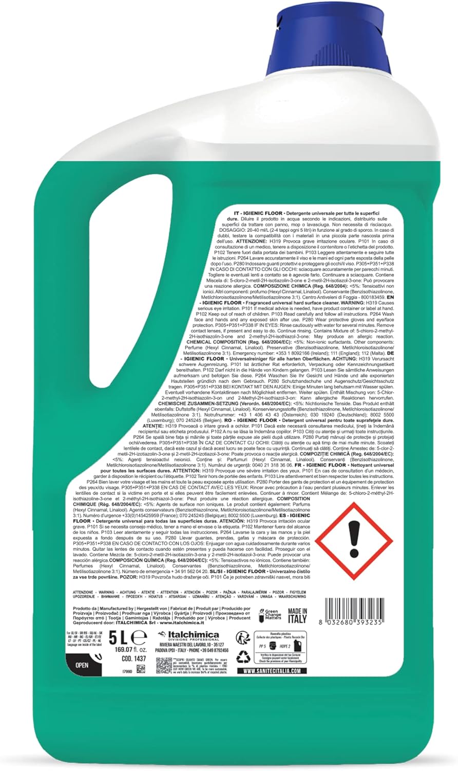 DETERGENTE UNIVERSALE SGRASSANTE CONCENTRATO CON AZIONE IGIENIZZANTE - MELA VERDE - 5LT