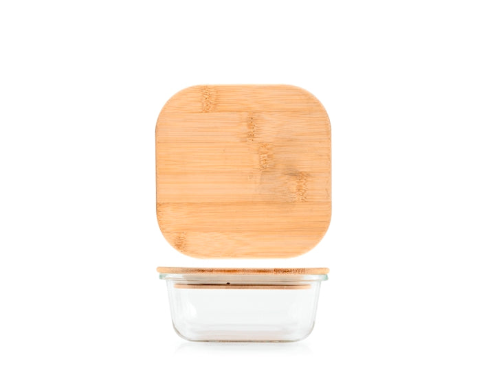 CONTENITORE IN VETRO CON COPERCHIO IN BAMBU 11,5X11,5CM - CAPIENZA 310ML