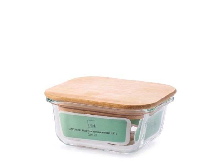 CONTENITORE IN VETRO CON COPERCHIO IN BAMBU 11,5X11,5CM - CAPIENZA 310ML