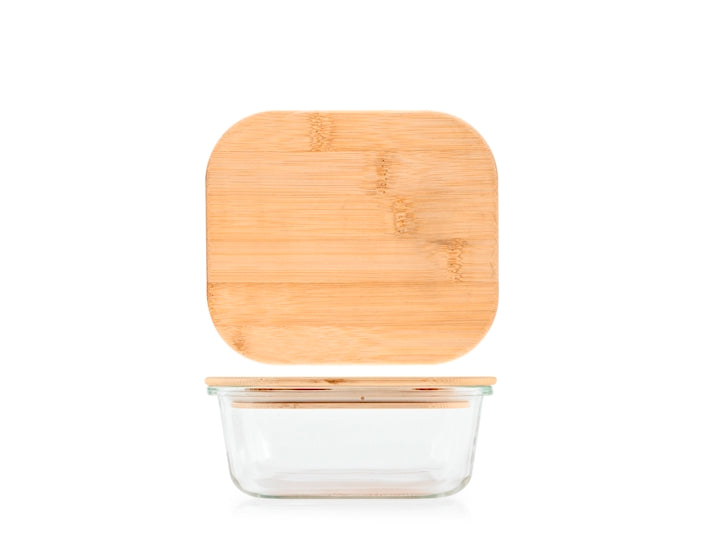 CONTENITORE IN VETRO CON COPERCHIO IN BAMBU 13,5X13,5CM - CAPIENZA 530ML