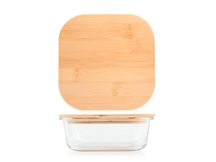 CONTENITORE IN VETRO CON COPERCHIO IN BAMBU 15,5X15,5CM - CAPIENZA 800ML