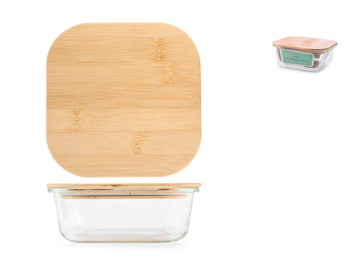 CONTENITORE IN VETRO CON COPERCHIO IN BAMBU 15,5X15,5CM - CAPIENZA 800ML