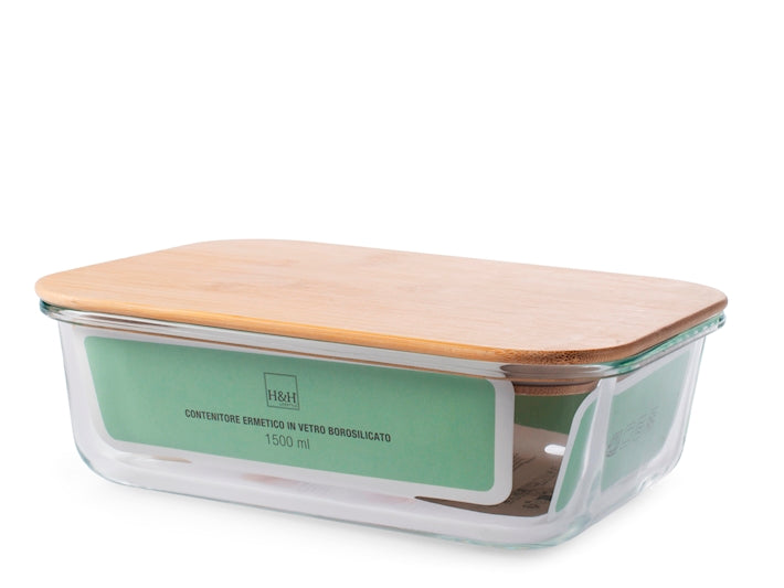 CONTENITORE IN VETRO CON COPERCHIO IN BAMBU 20X15CM - CAPIENZA 1500ML