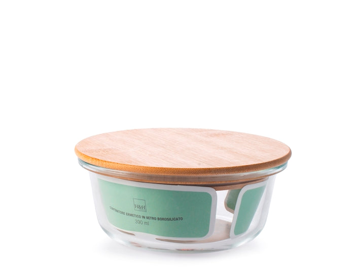 CONTENITORE IN VETRO CON COPERCHIO IN BAMBU DIAMETRO 17CM - CAPIENZA 970ML