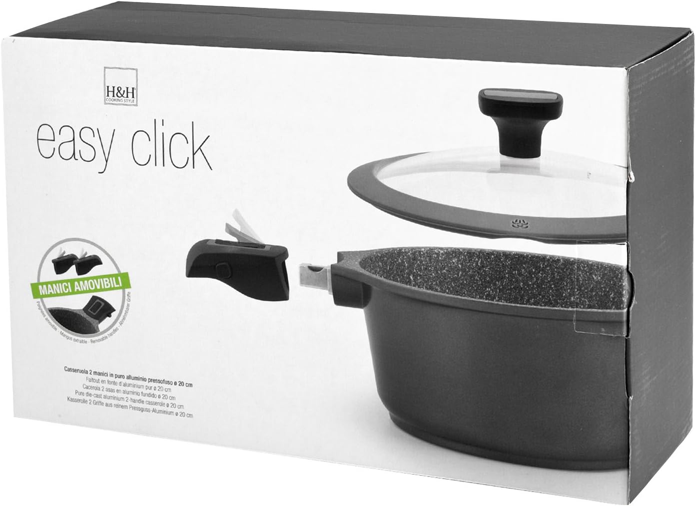 CASSERUOLA IN ALLUMINIO PRESSOFUSO EASY CLICK 2 MANICI AMMOVIBILI (20-24cm)