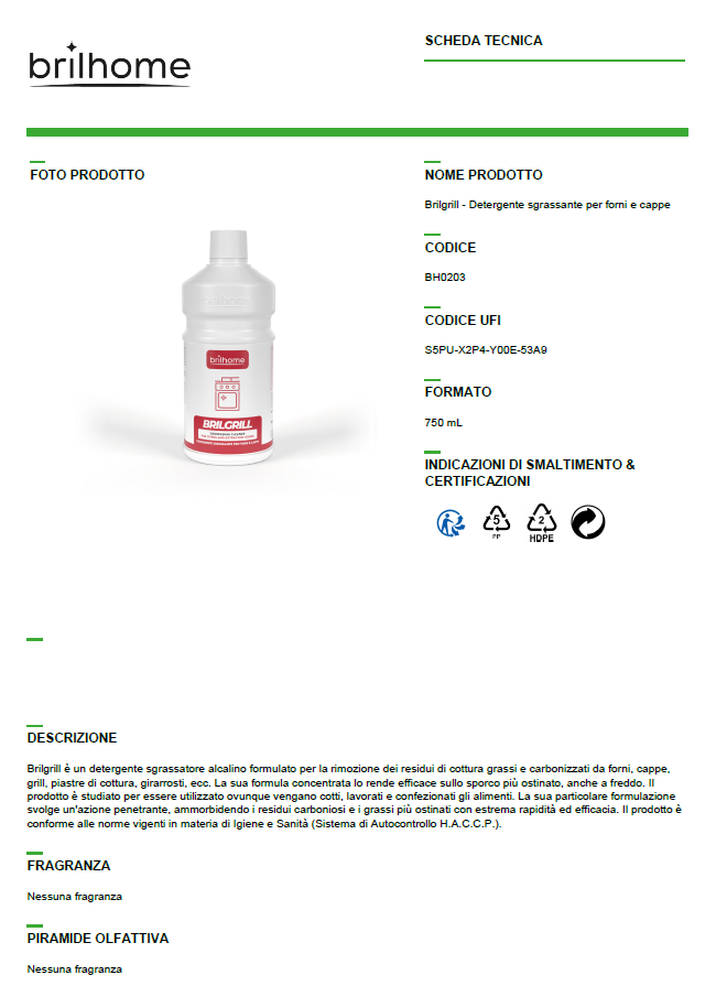 DETERGENTE SGRASSANTE PER ATTREZZATURE - BRILGRILL 750ml