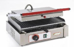 TOSTIERA GRILL MEDIA CON PIASTRA IN ACCIAIO CROMATO LISCIA O RIGATA CON COPERCHIO