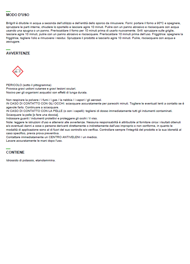 DETERGENTE SGRASSANTE PER ATTREZZATURE - BRILGRILL 750ml