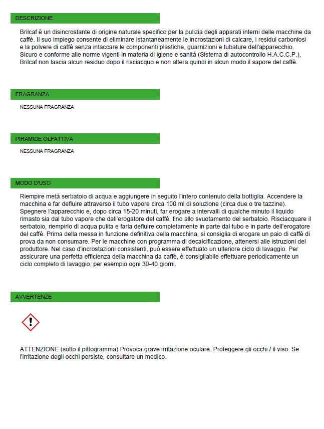 DISINCROSTANTE E DECALCIFICANTE PER MACCHINA CAFFE' - BRILCAF 375ml