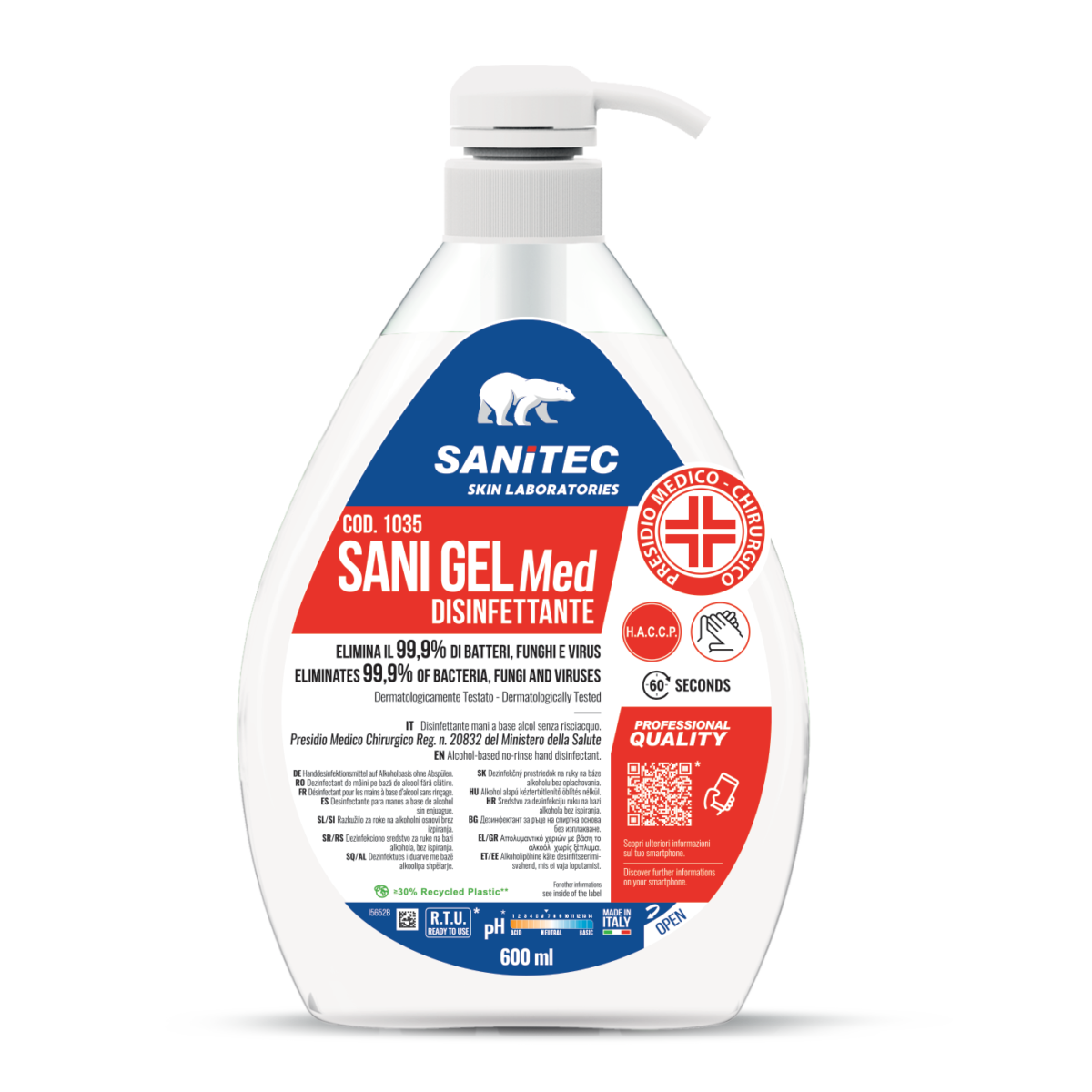 DISINFETTANTE MANI A BASE DI ALCOL - SANI GEL MED 600ML