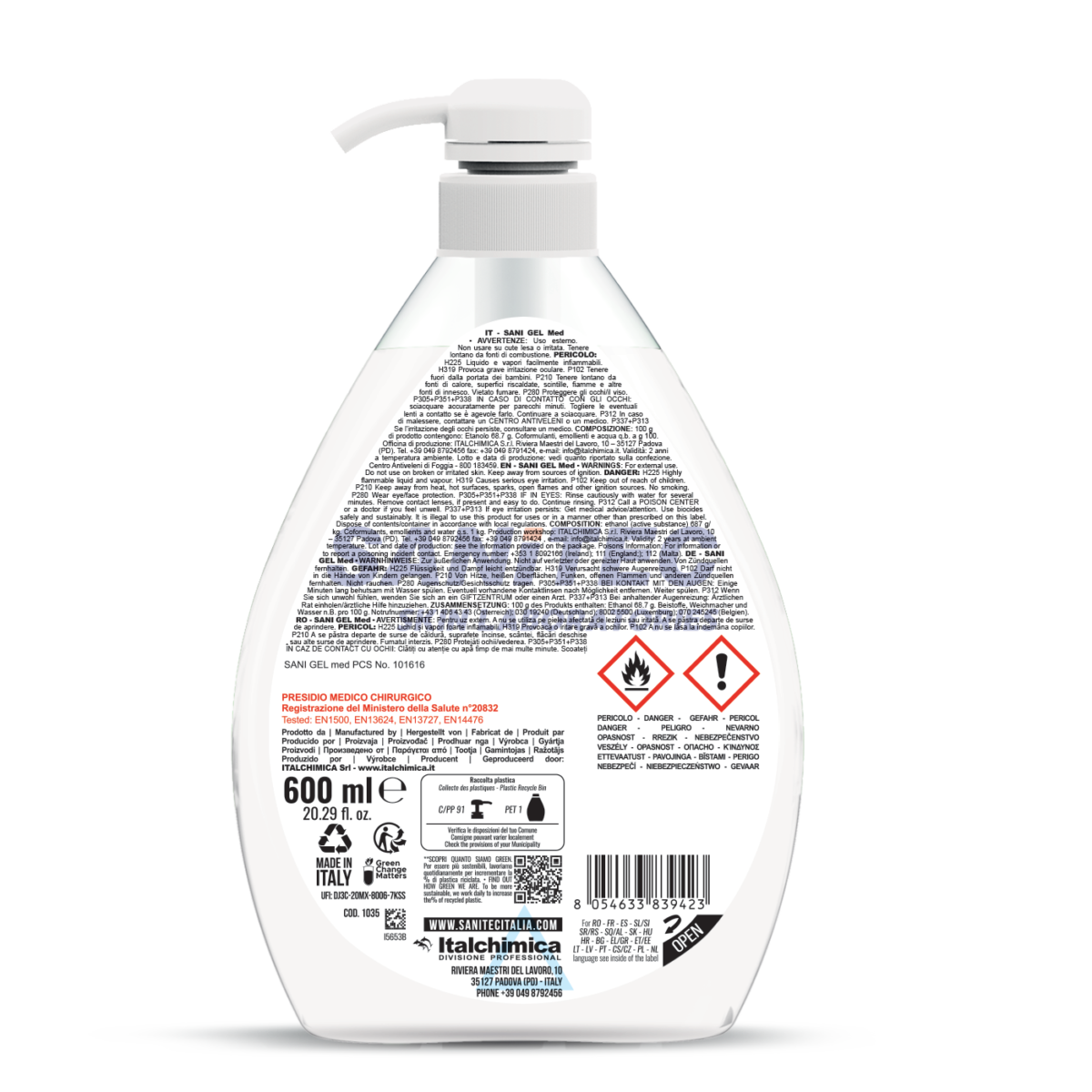 DISINFETTANTE MANI A BASE DI ALCOL - SANI GEL MED 600ML