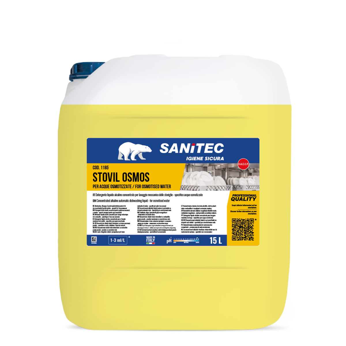 DETERGENTE IGIENIZZANTE PER LAVASTOVIGLIE CON SISTEMA DI DOSAGGIO AUTOMATICO - STOVIL OSMOS 15LT