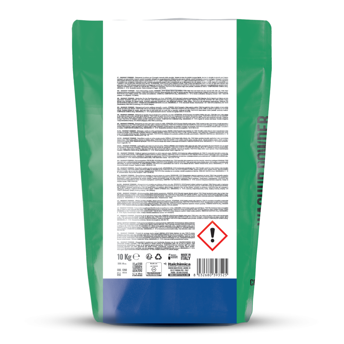 POLVERE PROFUMATA PER LAVAGGIO MANUALE - WASHUP POWDER LIMONE VERDE 10KG