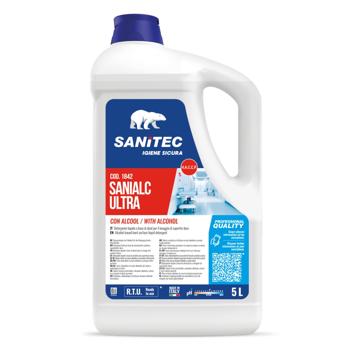 DETERGENTE ALCOLICO PER SUPERFICI E TESSUTI - SANIALC ULTRA 5L