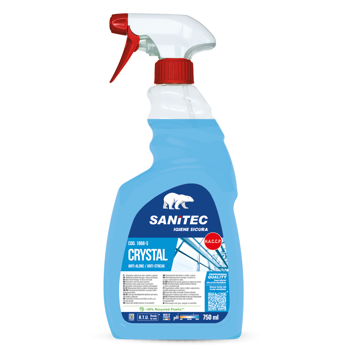 DETERGENTE VETRI-CRISTALLI-SPECCHI ANTIGOCCIA CRYSTAL AZZURRO 750ML