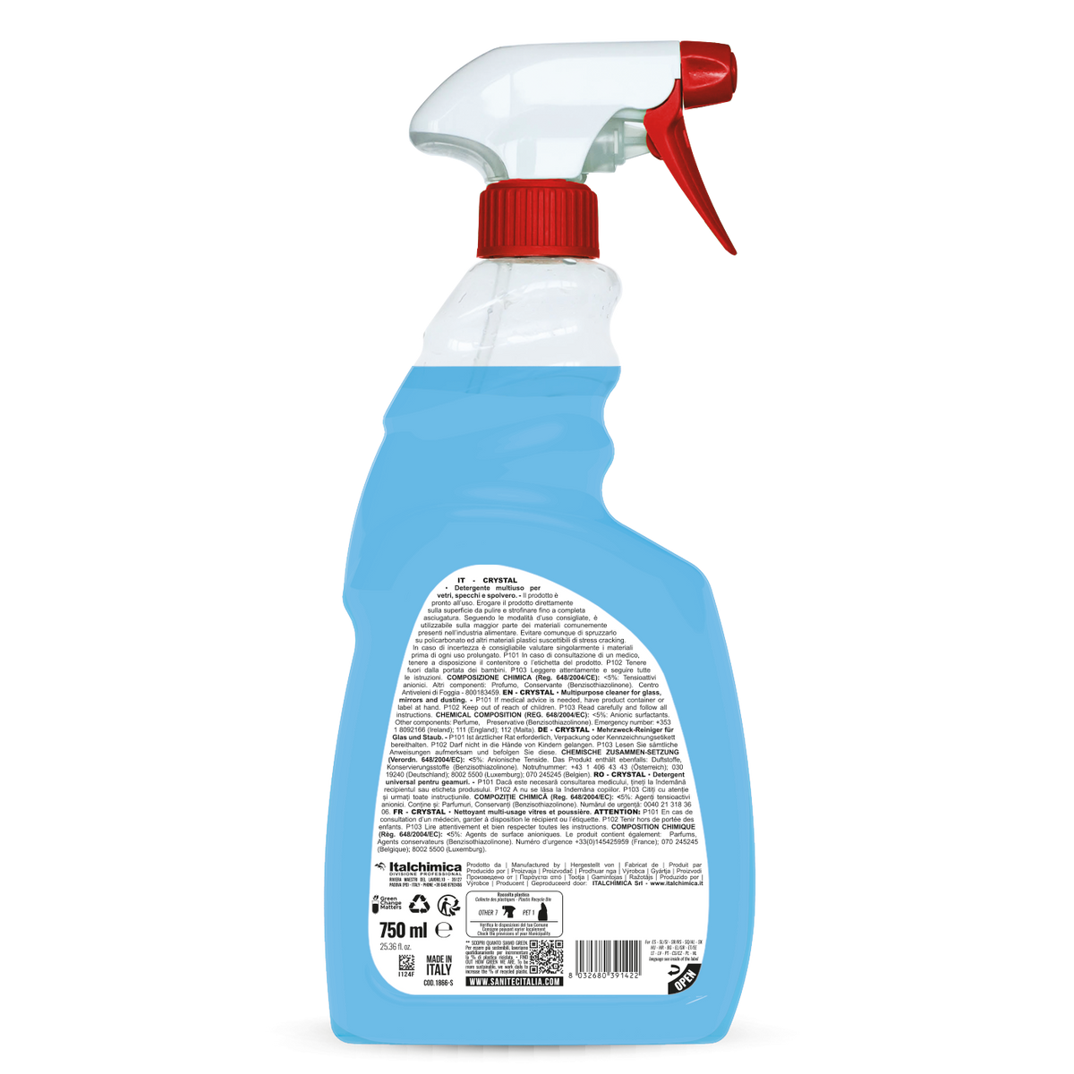 DETERGENTE VETRI-CRISTALLI-SPECCHI ANTIGOCCIA CRYSTAL AZZURRO 750ML