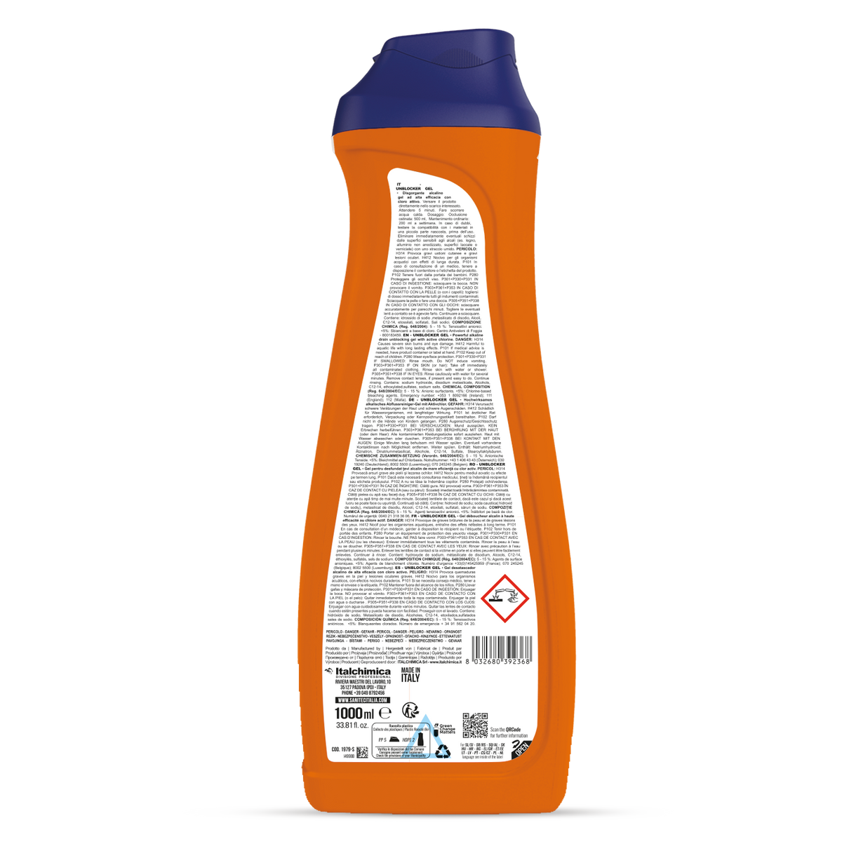 UNBLOCKER GEL, DISGORGANTE ALCALINO CON CLORO ATTIVO 1LT