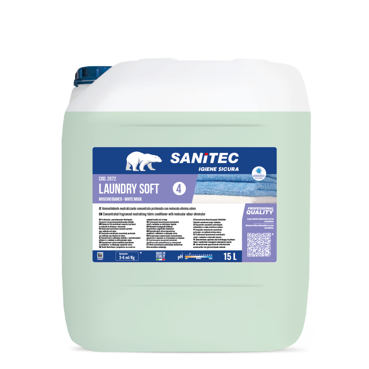 AMMORBIDENTE AD AZIONE NEUTRALIZZANTE PER TUTTI I TIPI DI TESSUTI - LAUNGRY SOFT MUSCHIO BIANCO 15LT