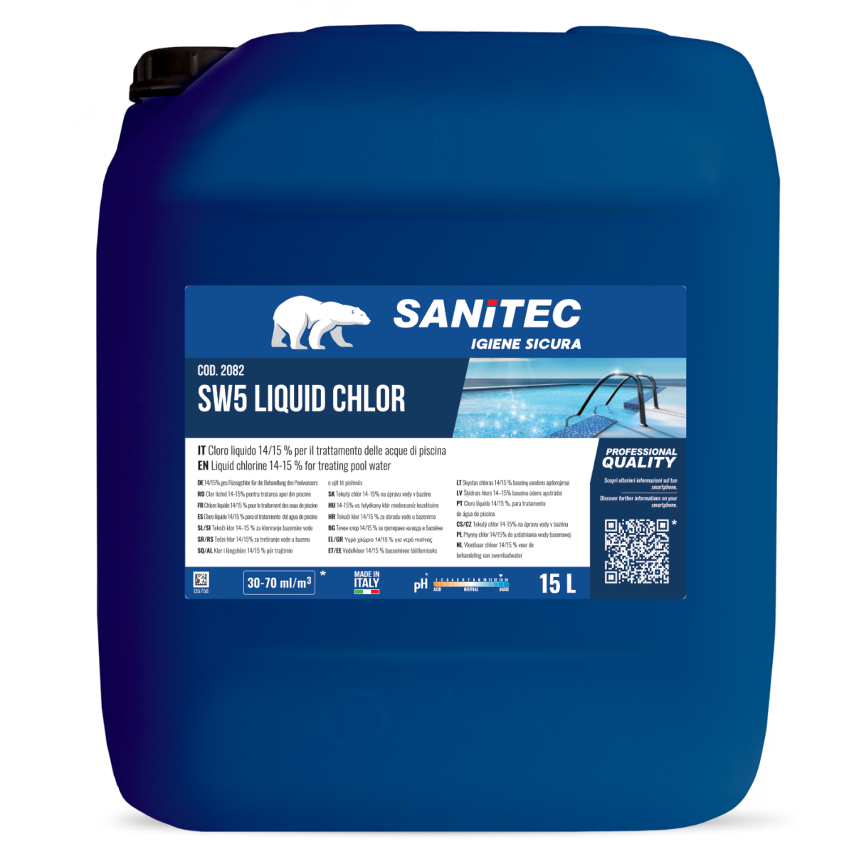 CLORO LIQUIDO 14/15% PER IL TRATTAMENTO DELLE ACQUE DELLA PISCINA - SW5 LIQUID CHLOR 15LT