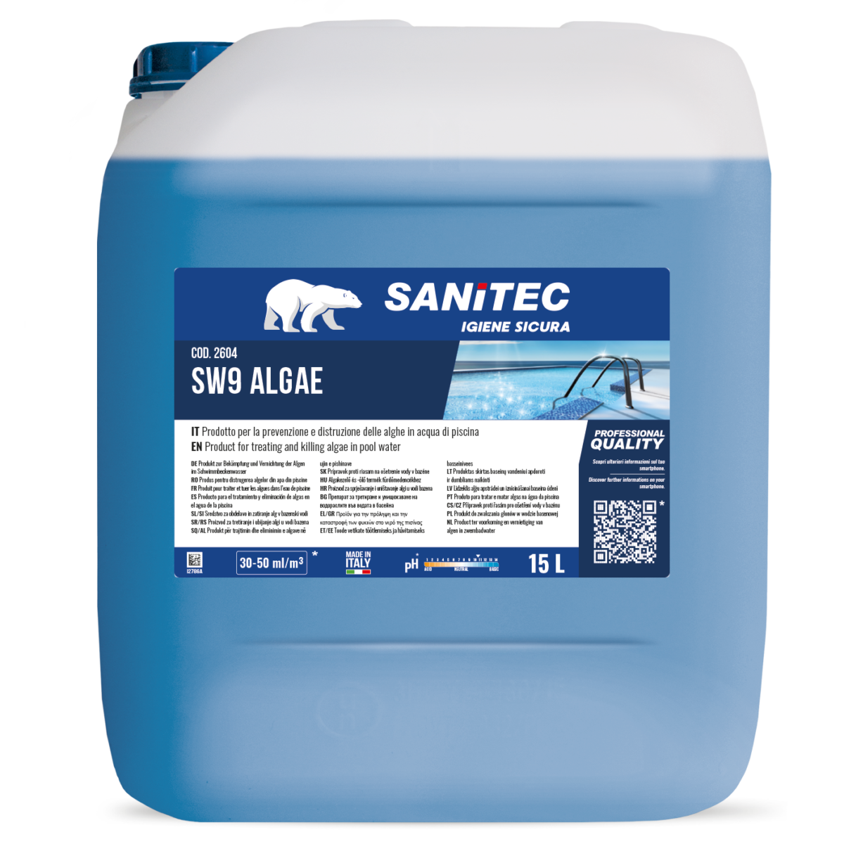 PRODOTTO IDONEO PER L'ELIMINAZIONE DELLE ALGHE IN ACQUE DI PISCINA - SW9 ALGAE 15LT