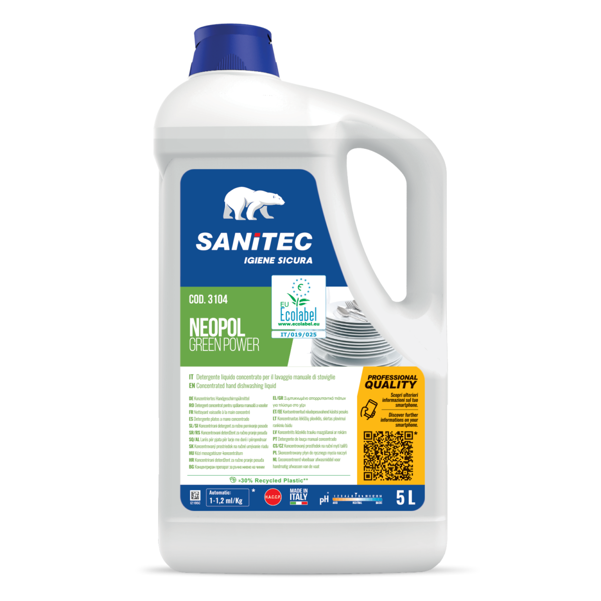DETERGENTE LIQUIDO PIATTI - NEOPOL GREEN POWER 5LT