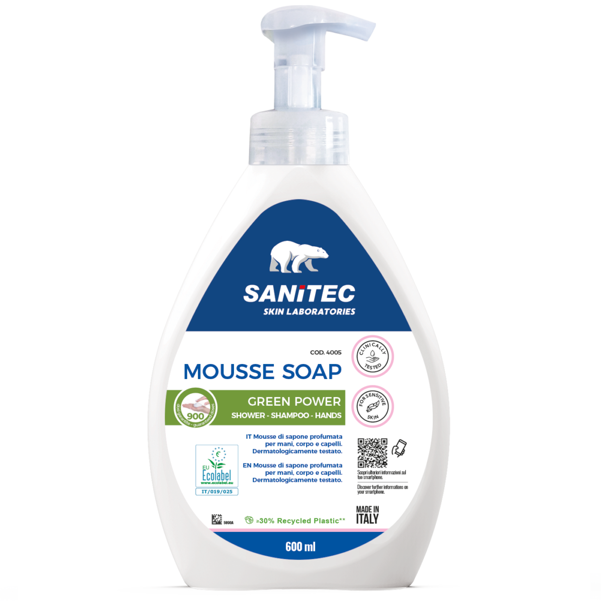 MOUSSE DI SAPONE PROFUMATA PER MANI, CORPO E CAPELLI - MOUSSE SOAP 600ML