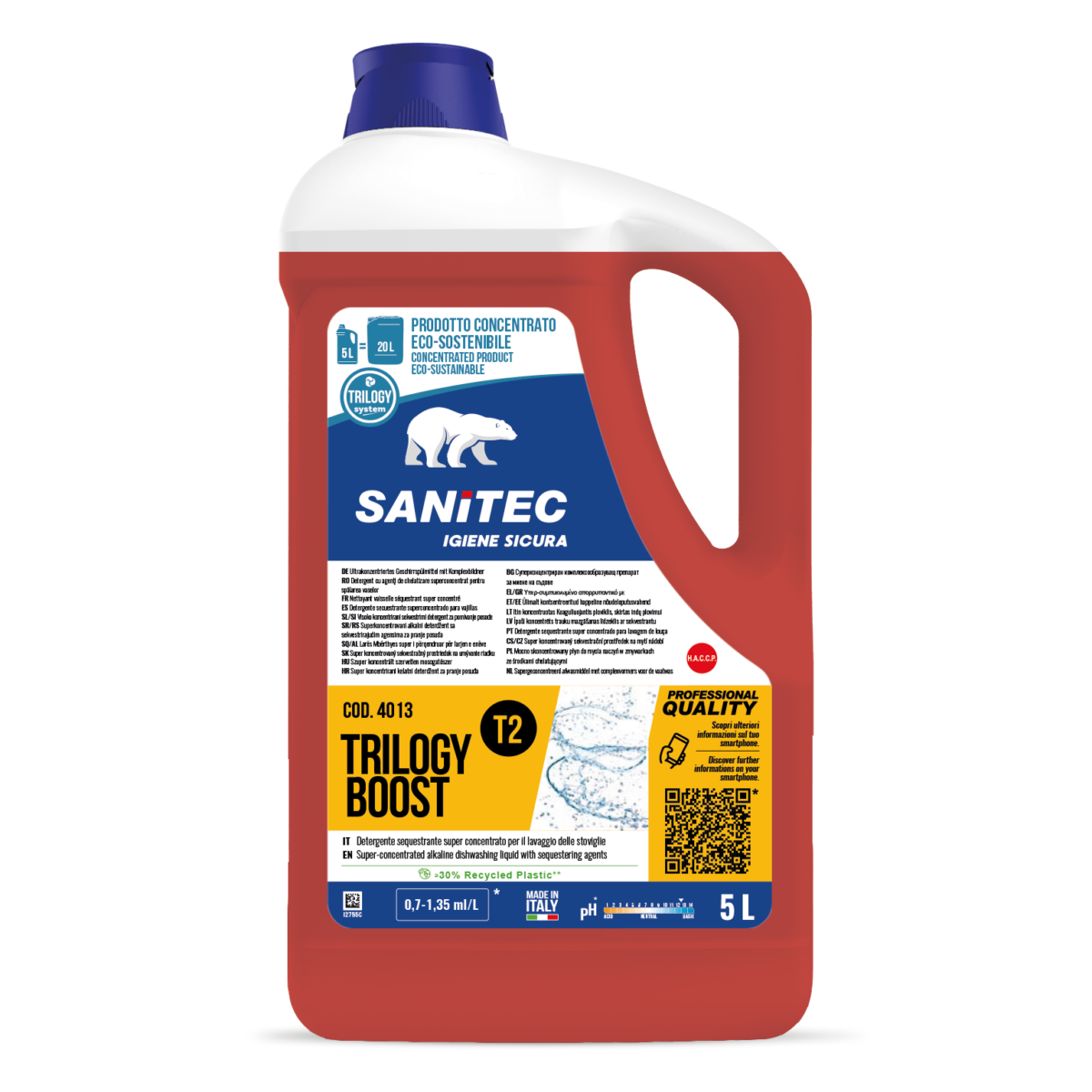 DETERGENTE SEQUESTRANTE CONCENTRATO PER IL LAVAGGIO DELLE STOVIGLIE - TRILOGY BOOST T2 5LT