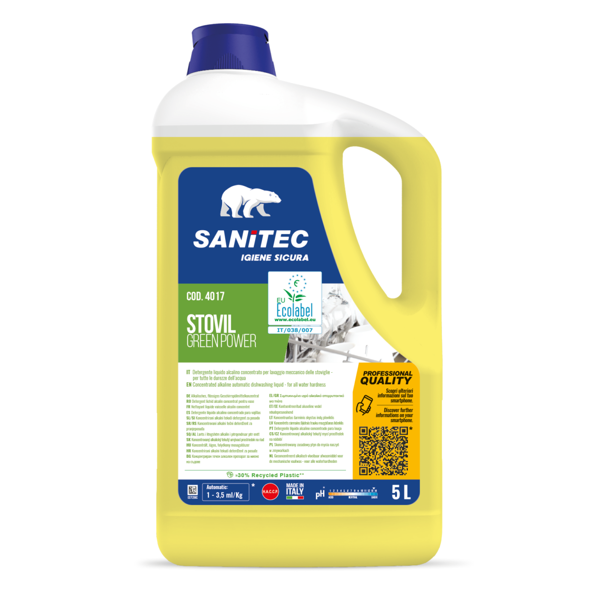 DETERGENTE ALCALINO CONCENTRATO PER LAVASTIVIGLIE - STOVIL GREEN POWER 5LT