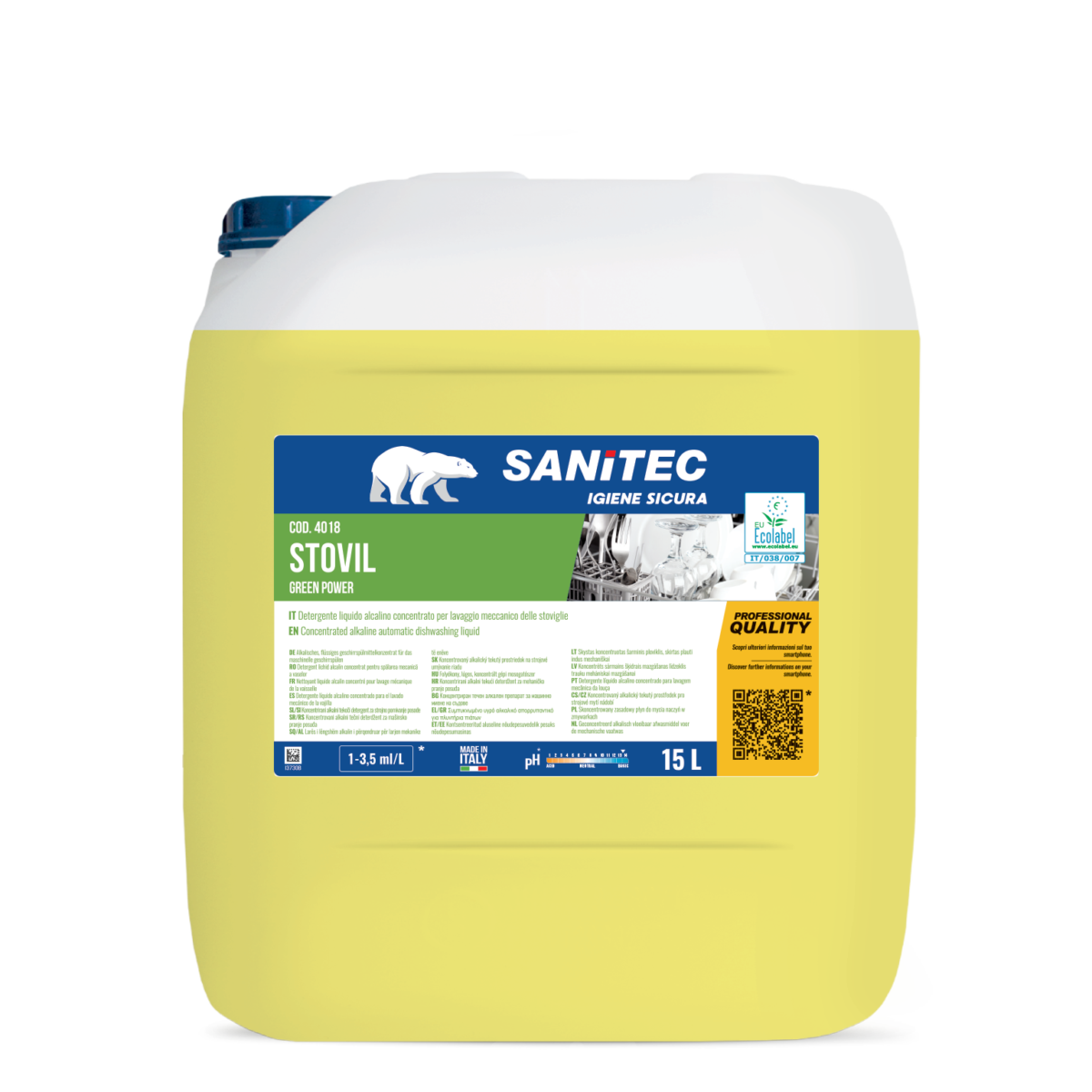 DETERGENTE ALCALINO CONCENTRATO PER LAVASTOVIGLIE - STOVIL GREEN POWER 15LT